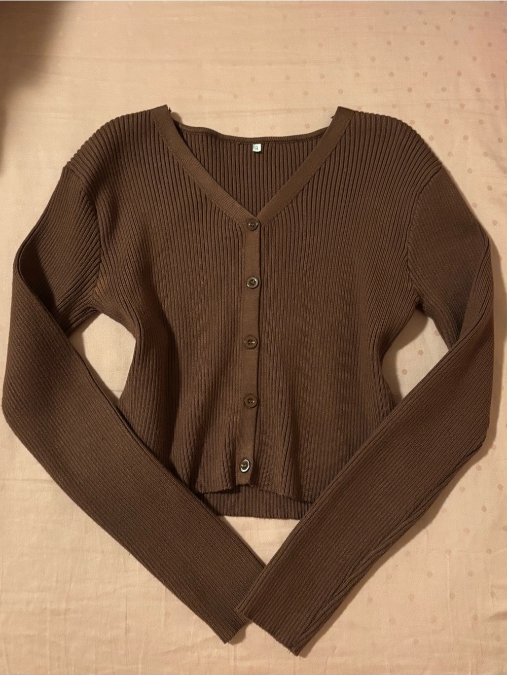 Brown Ribbed V-Neck Button-Front Women’s Sweater